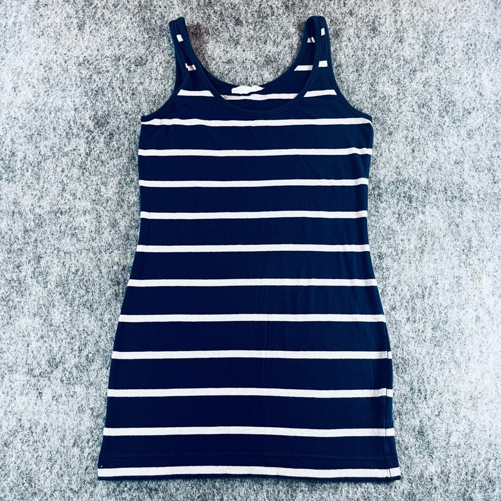 Forever 21 Striped Long Tank Womens M Navy Blue Sleeveless Nautical Preppy Y2K